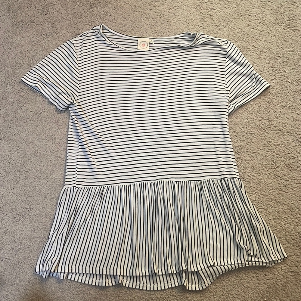White and Black Striped Cotton Peplum Top